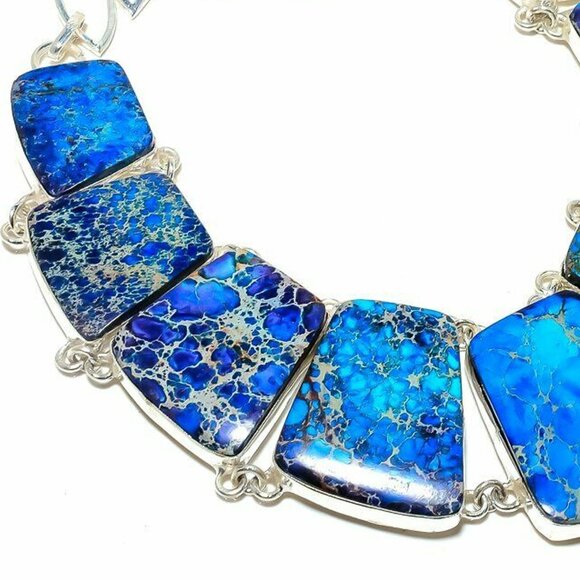 NEW - Blue Sea Sediment Jaspar Stone Sterling Necklace - Picture 4 of 6